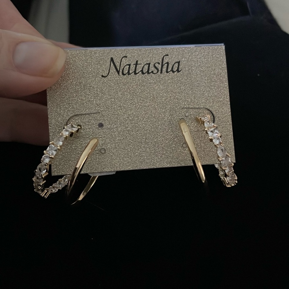 Natasha Couture Gold and Silver Crystal Hoop Earrings